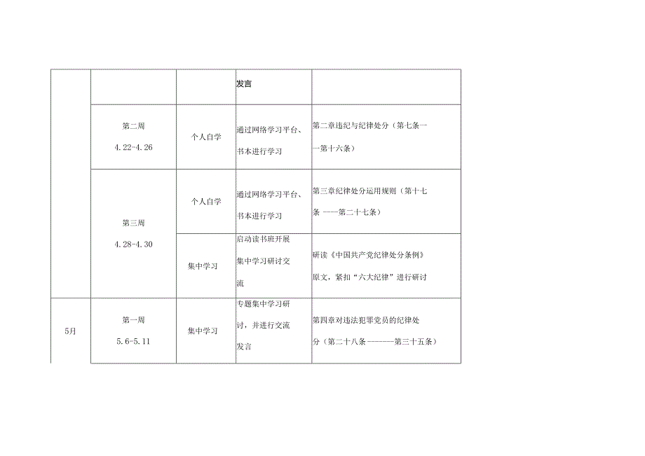 2024党纪学习教育个人学习计划安排表格(含新修订《中国共产党纪律处分条例》)合集资料.docx_第2页