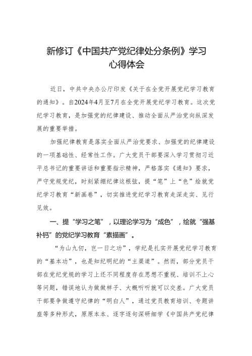 2024版新修订中国共产党纪律处分条例研讨发言材料六篇.docx