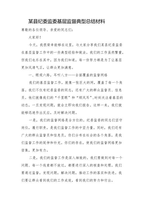 某县纪委监委基层监督典型总结材料.docx