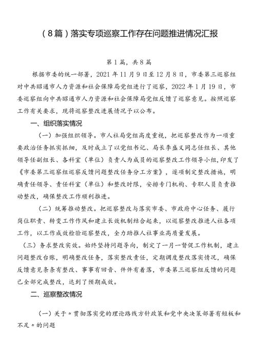 （8篇）落实专项巡察工作存在问题推进情况汇报.docx
