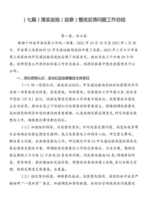 （七篇）落实巡视（巡察）整改反馈问题工作总结.docx