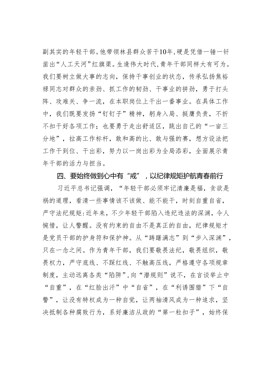 在某某县“纪法与青同行”青年干部座谈会上的发言提纲.docx_第3页