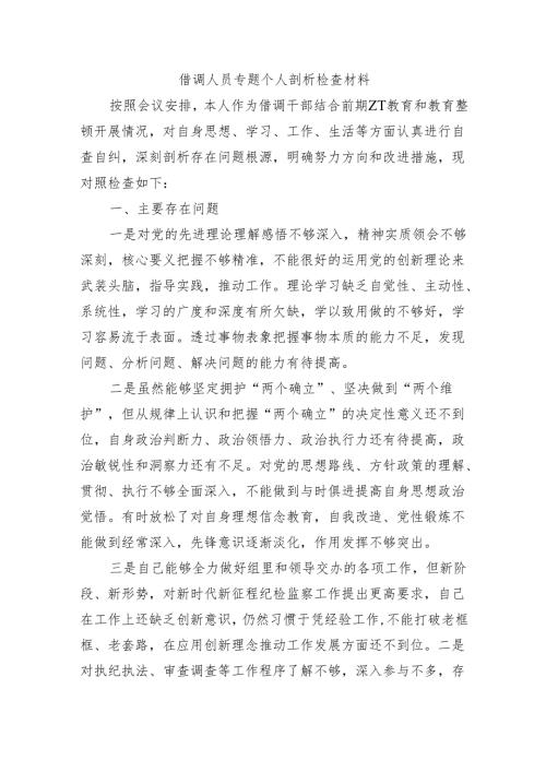 借调人员专题个人剖析检查材料.docx