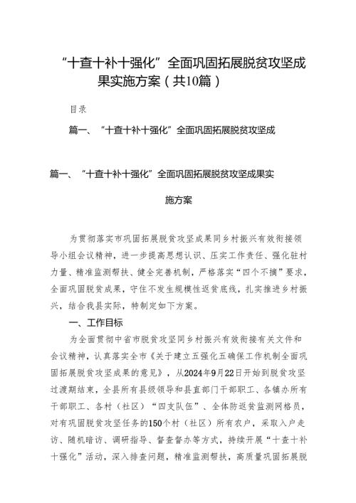 “十查十补十强化”全面巩固拓展脱贫攻坚成果实施方案10篇（详细版）.docx