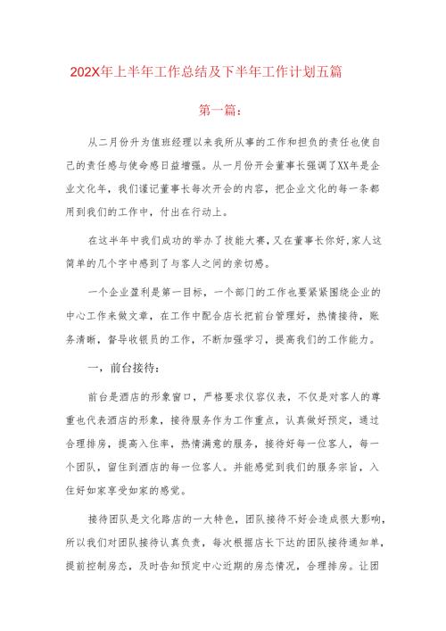 202x年上半年工作总结及下半年工作计划五篇.docx