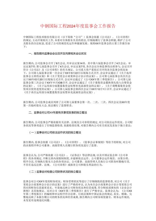 中钢国际工程2024监事会工作报告.docx