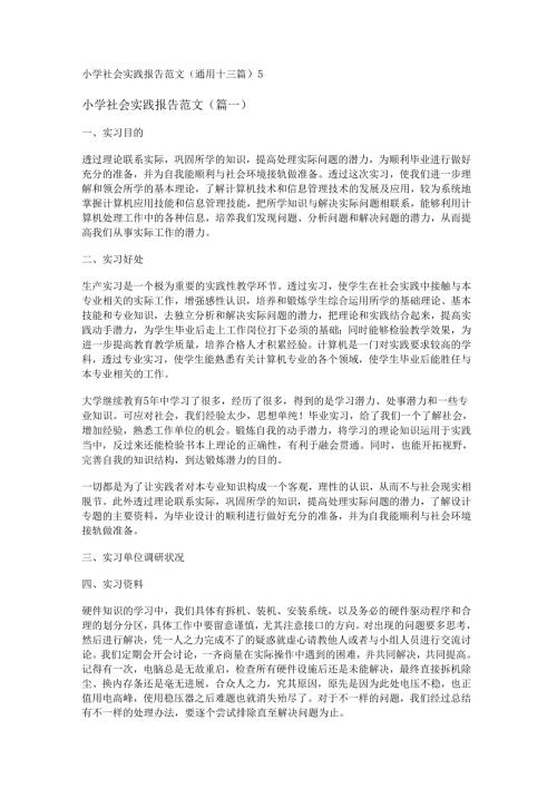 新小学社会实践报告范文(通用十三篇).docx