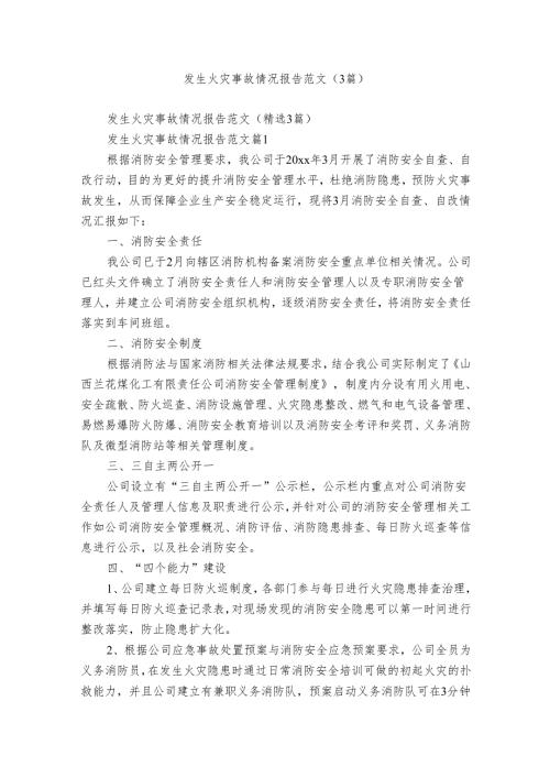 发生火灾事故情况报告范文（3篇）.docx