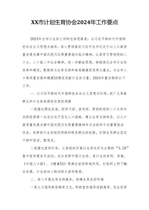 XX市计划生育协会2024年工作要点.docx