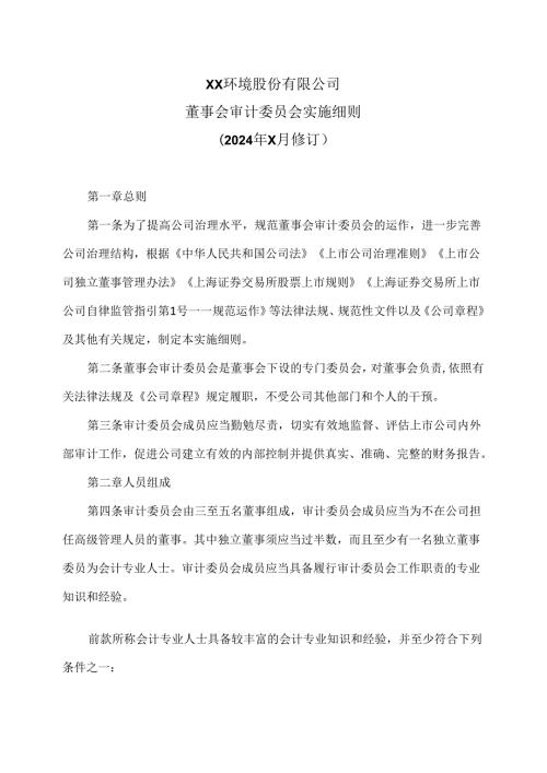 XX环境股份有限公司董事会审计委员会实施细则（2024年X月修订）.docx