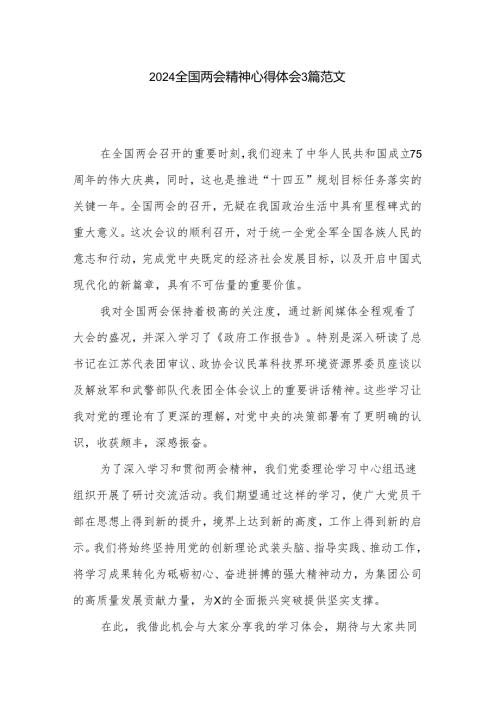 2024全国两会精神心得体会3篇范文.docx