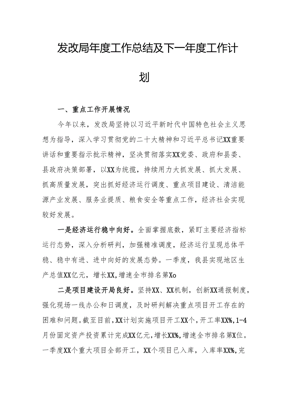 发改局工作总结及下一工作计划.docx_第1页