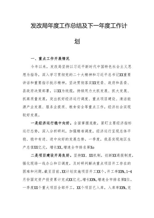 发改局工作总结及下一工作计划.docx