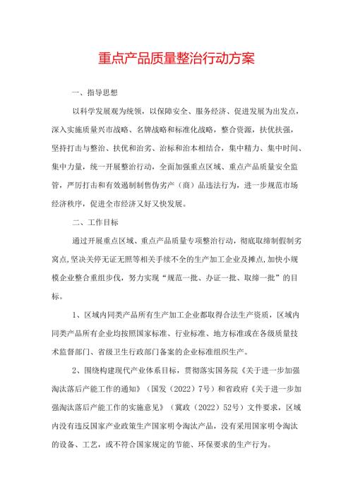 重点产品质量整治行动方案.docx