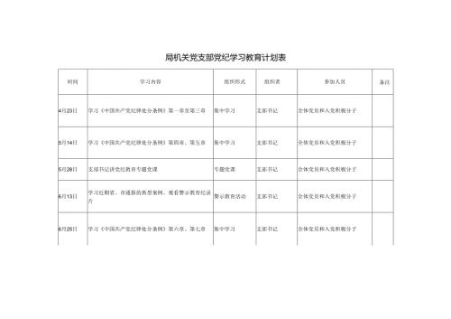 3篇2024年局机关党支部党纪学习教育计划表.docx