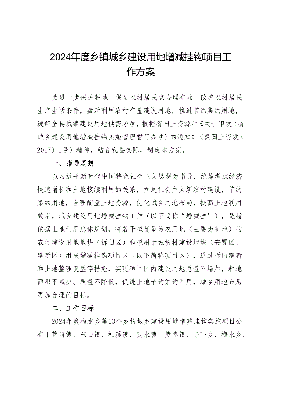2024乡镇城乡建设用地增减挂钩项目工作方案.docx_第1页