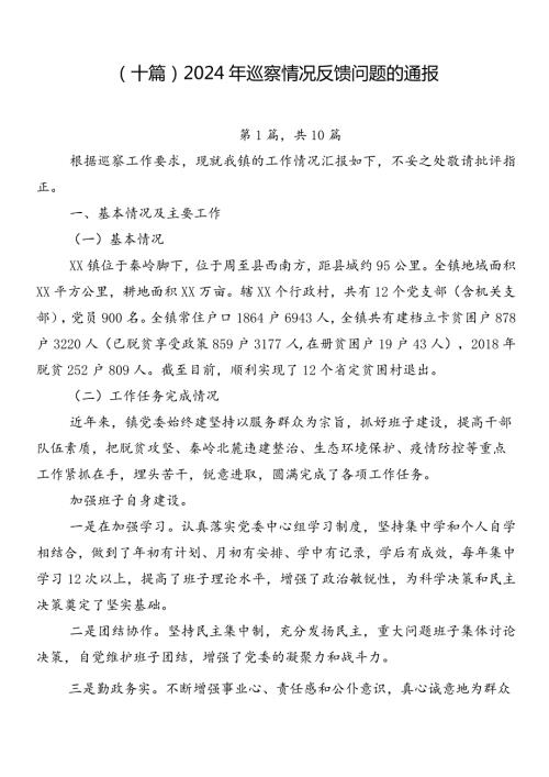 （十篇）2024年巡察情况反馈问题的通报.docx