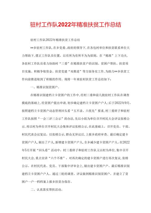 驻村工作队2022年精准扶贫工作总结.docx