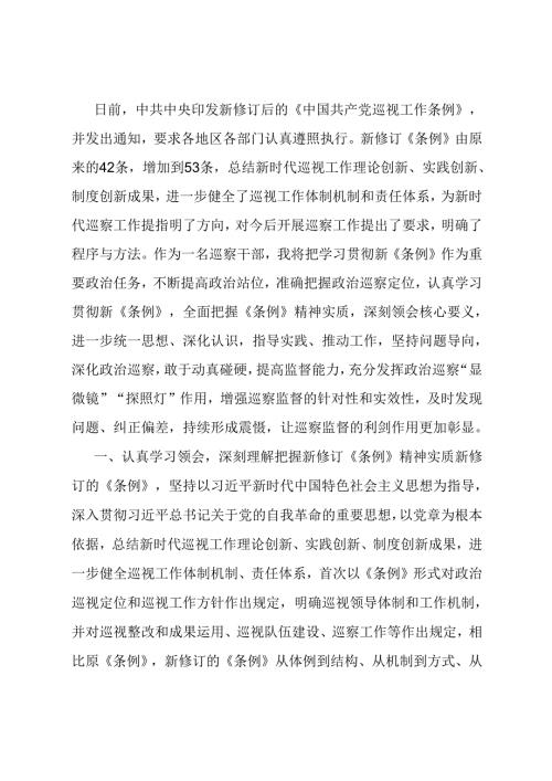 巡察干部关于学习新修订的《中国共产党巡视工作条例》的发言材料.docx