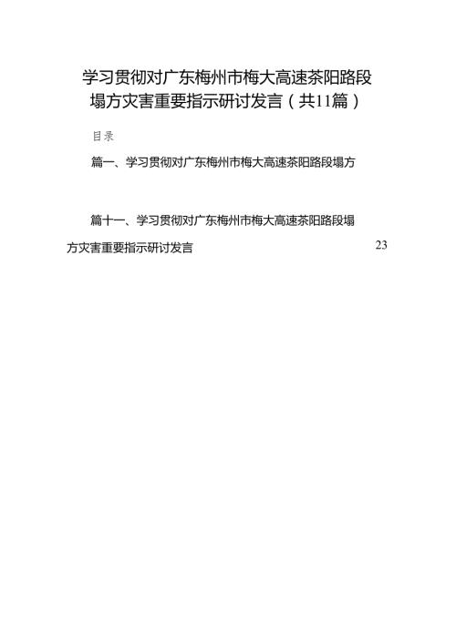 学习贯彻对广东梅州市梅大高速茶阳路段塌方灾害重要指示研讨发言范文精选(11篇).docx