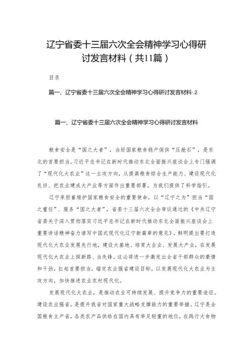 （11篇）辽宁省委十三六次全会精神学习心得研讨发言材料精选.docx