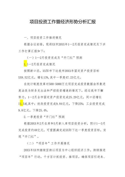 项目投资工作暨经济形势分析汇报.docx