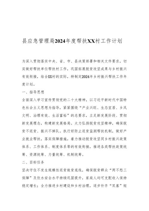 县应急管理局2024帮扶XX村工作计划.docx