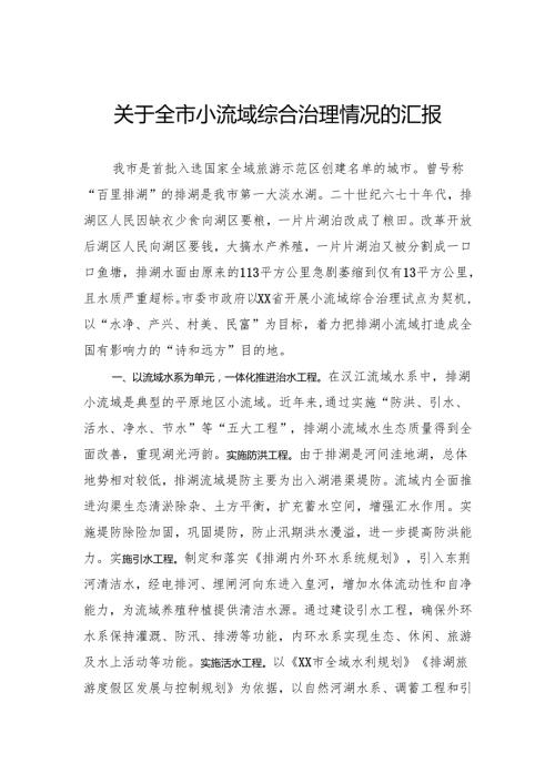 关于全市小流域综合治理情况的汇报(1).docx