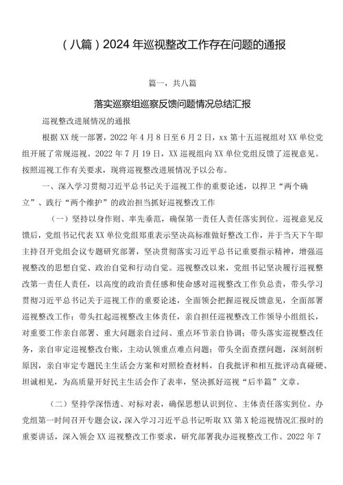 （八篇）2024年巡视整改工作存在问题的通报.docx