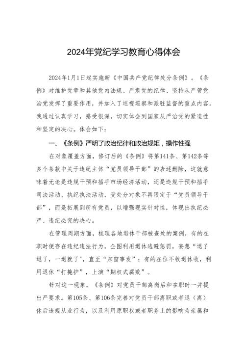 党员干部关于2024年党纪学习教育暨学习贯彻新版《中国共产党纪律处分条例》的心得体会19篇.docx