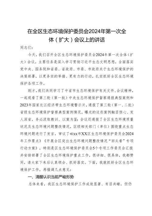 在全区生态环境保护委员会2024年第一次全体（扩大）会议上的讲话.docx