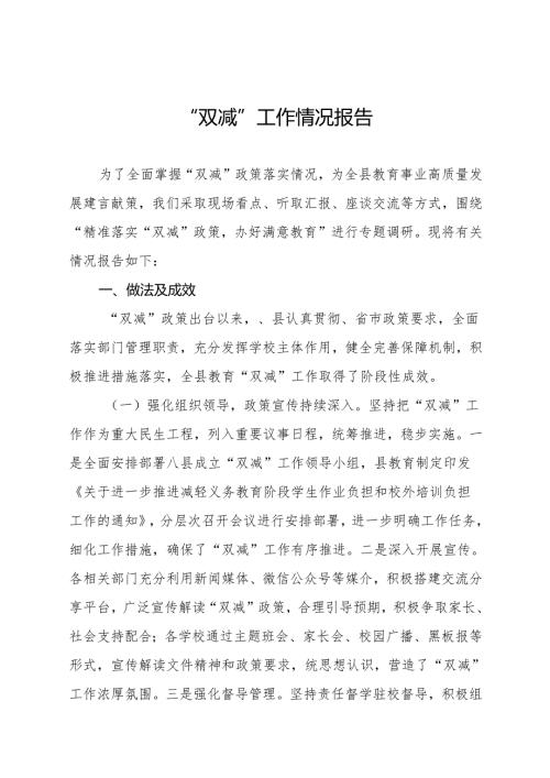 2024年中小学校落实“双减”政策情况报告十一篇.docx