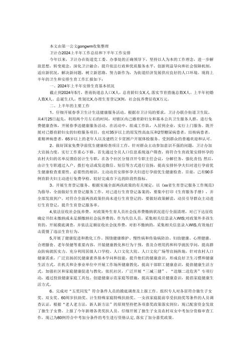 卫计办2024上半年工作总结和下半年工作计划.docx