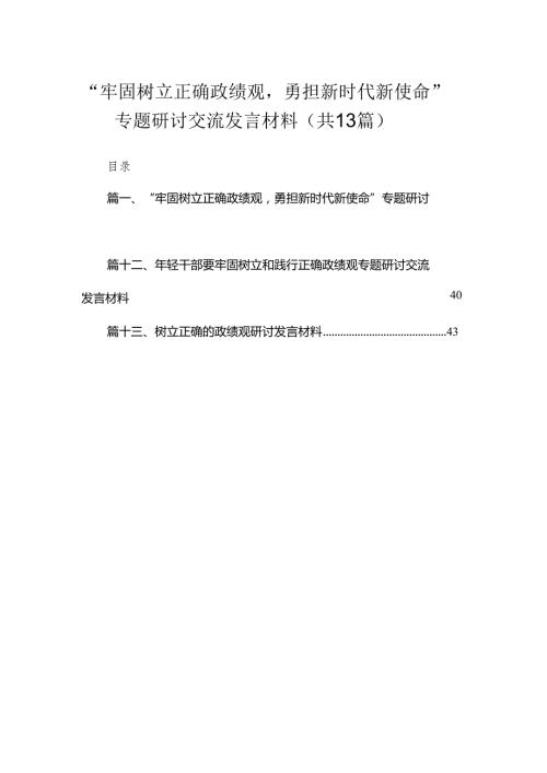 “牢固树立正确政绩观勇担新时代新使命”专题研讨交流发言材料13篇供参考.docx