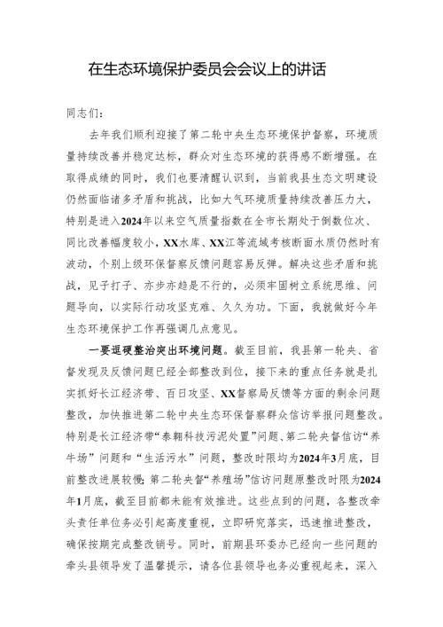 在生态环境保护委员会会议上的讲话.docx