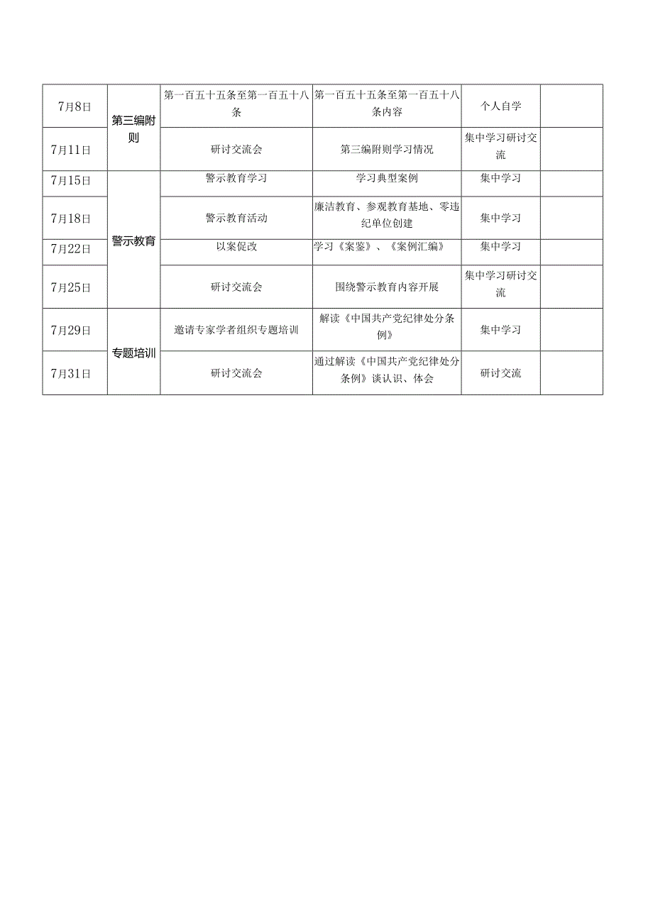 2024年党纪学习教育学习计划表（中国共产党纪律处分条例+计划表）.docx_第2页