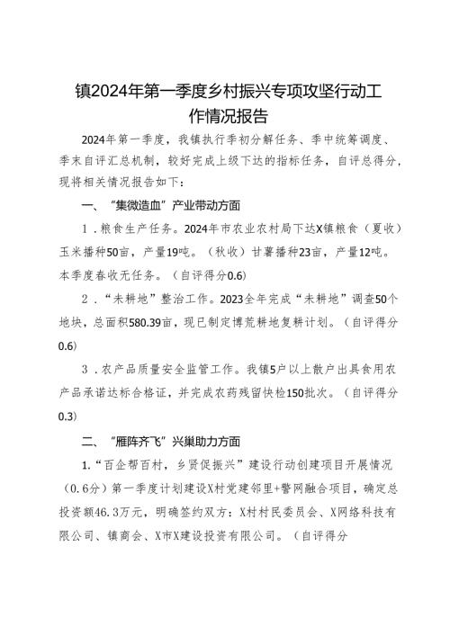 镇2024年第一季度乡村振兴专项攻坚行动工作情况报告.docx