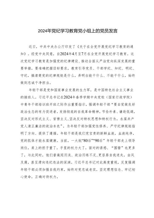 2024年党纪学习教育党小组上的党员发言提纲.docx