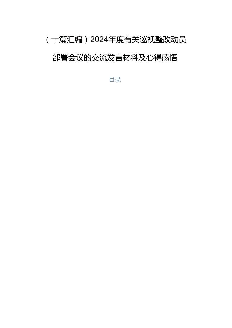 （十篇汇编）2024有关巡视整改动员部署会议的交流发言材料及心得感悟.docx_第1页