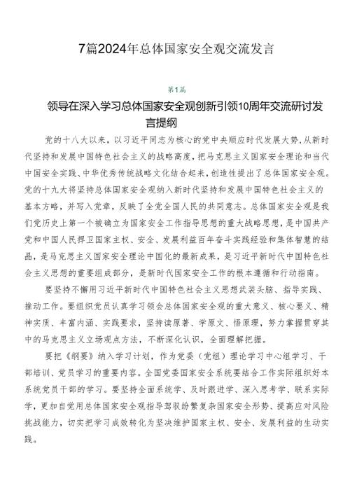 7篇2024年总体国家安全观交流发言.docx