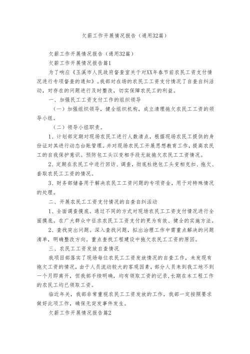 欠薪工作开展情况报告（通用32篇）.docx