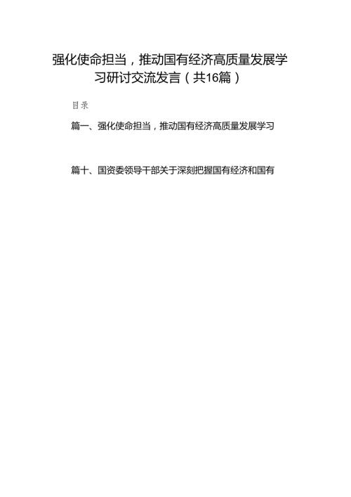 强化使命担当推动国有经济高质量发展学习研讨交流发言（共16篇）.docx