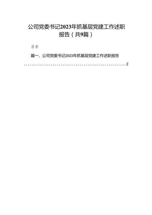 公司党委书记2023年抓基层党建工作述职报告9篇（详细版）.docx