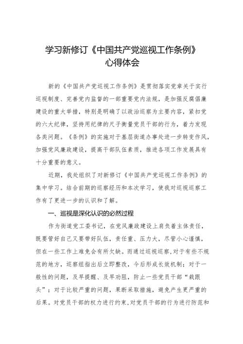 街道干部关于学习新修订《中国共产党巡视工作条例》心得体会交流发言四篇.docx