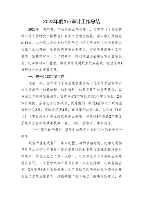 2023X市审计工作总结.docx