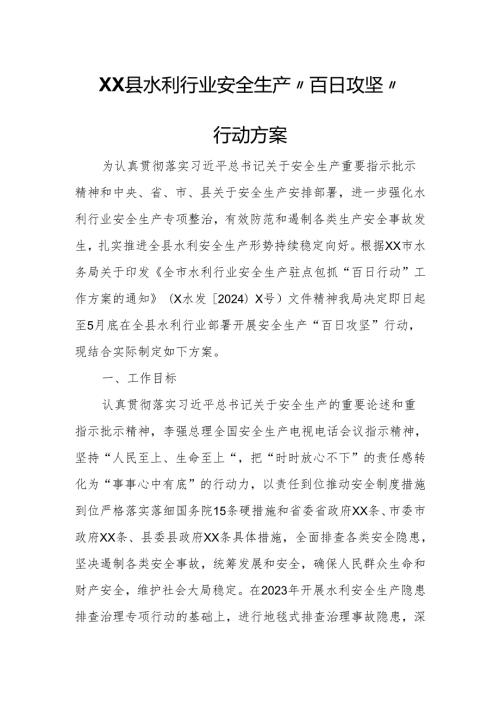 XX县水利行业安全生产“百日攻坚”行动方案.docx