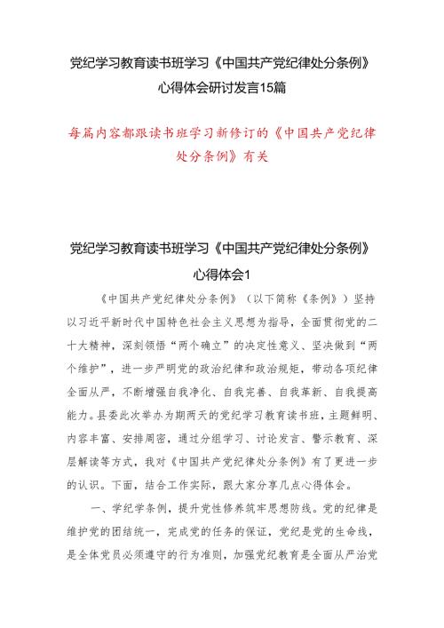 2024年6月7月党员干部参加党纪学习教育读书班学习新修订的《中国共产党纪律处分条例》研讨发言心得体会15篇.docx