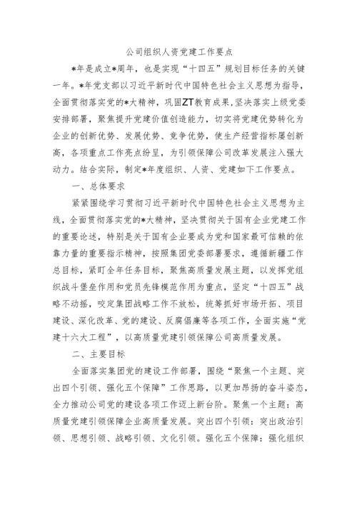 公司组织人资党建工作要点.docx