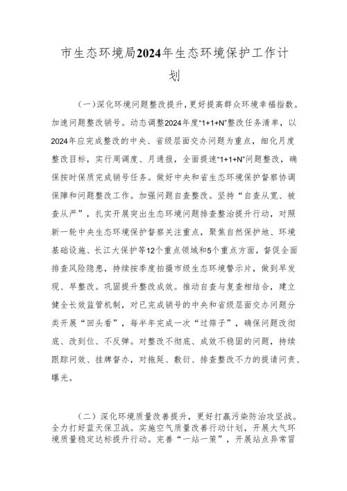 市生态环境局2024年生态环境保护工作计划.docx