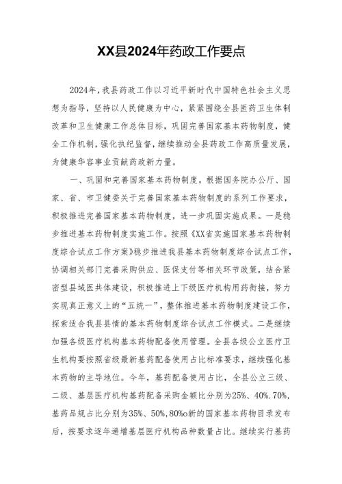 XX县2024年药政工作要点.docx